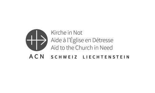 Kirche in Not Logo Kirche in Not, Kreis mit Signet und Text in drei verschiedenen Sprachen